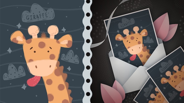 Illustrazione pazza della giraffa - idea per la cartolina d'auguri