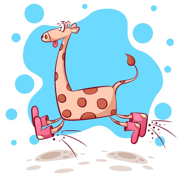 crazy giraffe jump on the white background. 