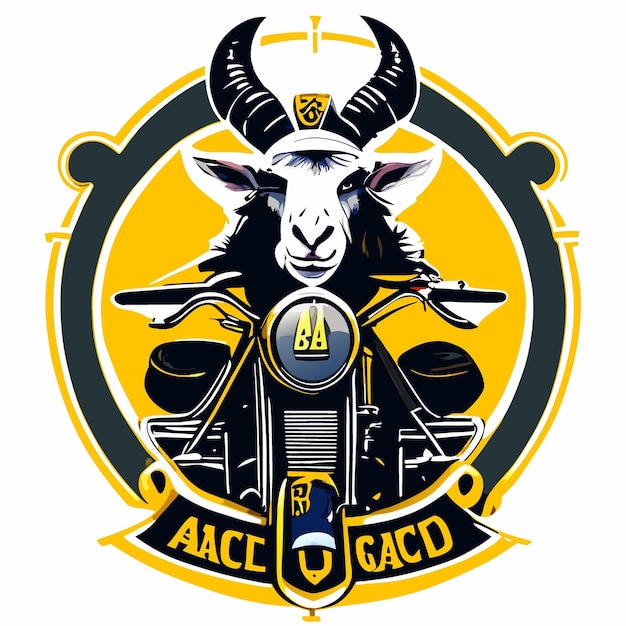 crazy goat on the harley davidson engine with ace of spades logo in back vector illustration flat