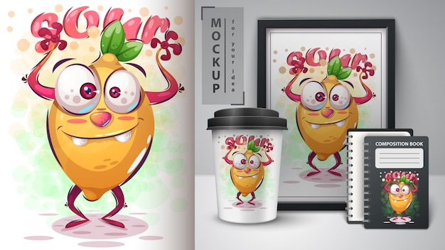 Crazy lemon illustration and merchandising