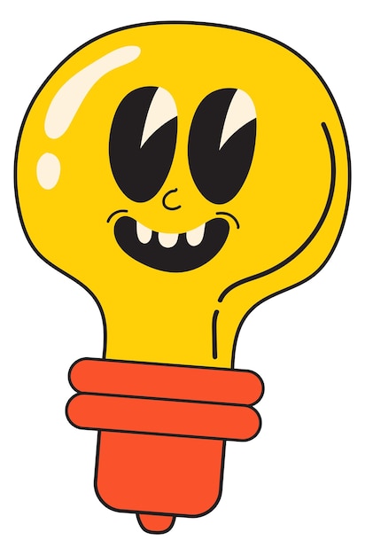 Vector crazy lightbulb character funny lamp with laughing face