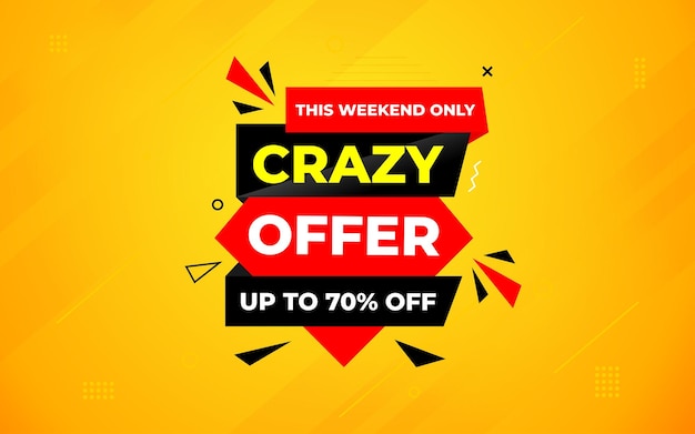 Crazy Offer Sale 배경 판매 배너 디자인 템플릿 터 일러스트레이션 시장 홍보 배너