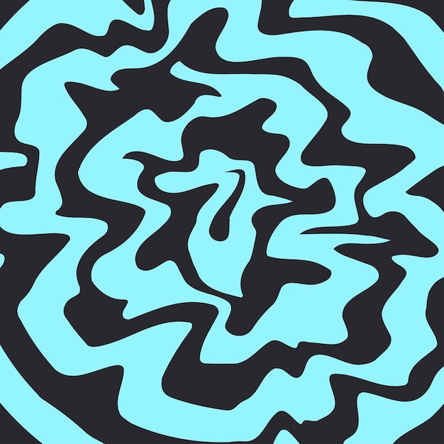 Crazy psychedelic  blue and black pattern in vaporwave style. Abstract illustration