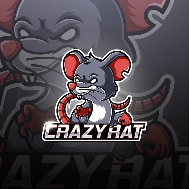 Vector crazy rat esport mascot logo design