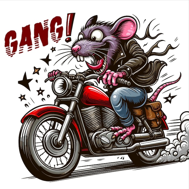 Vector crazy rat gang illustration riding a motorbike