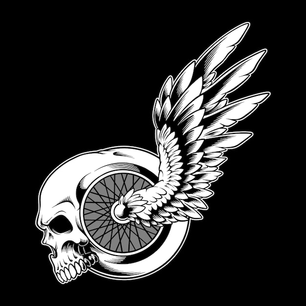 Vector crazy skull wheel with angle wing