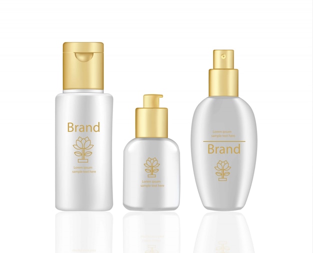 Cream and Lotion Cosmetics set Vector realistische mock up. Roze pakket Hydraterende crèmeflessen met logo