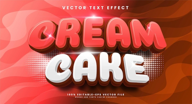 달콤한 음식 메뉴 테마에 적합한 크림 케이크 3d 편집 가능한 텍스트 효과