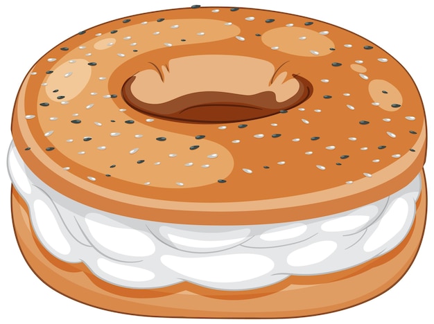 Vector cream cheese sesame bagel isolated