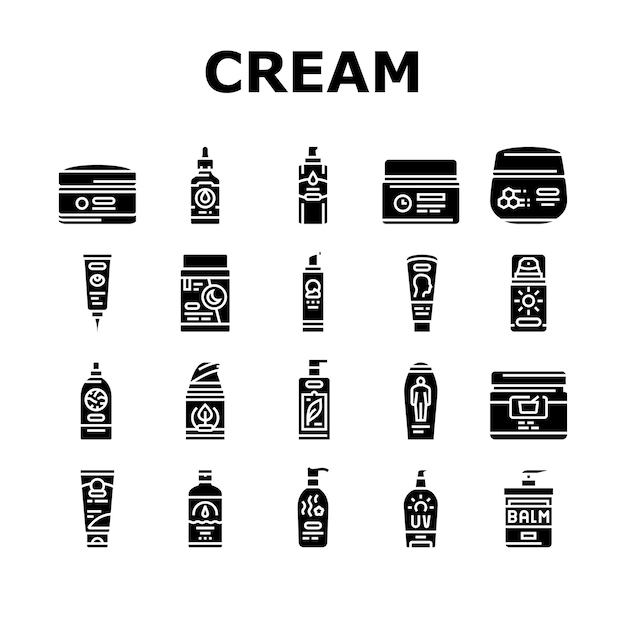 Cream cosmetic product beauty icons set vector
