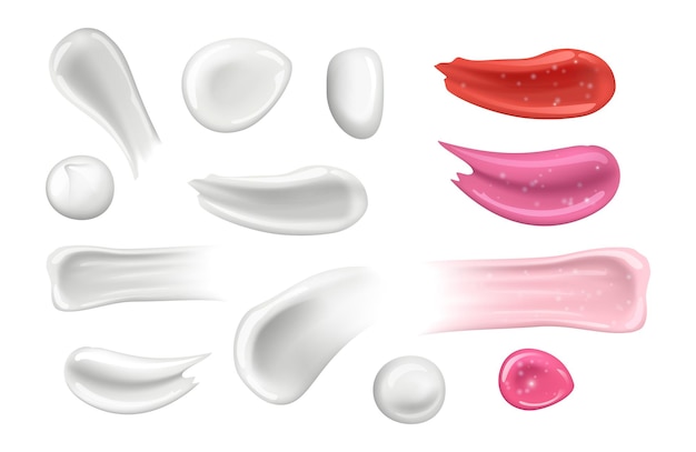 Strisce cosmetiche in crema elementi bianchi cremosi e rossetto gel yogurt isolato tratto realistico del vettore