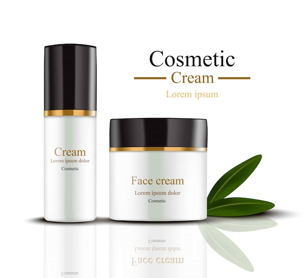 Cream cosmetics mette insieme la raccolta realistica. crema idratazione con loghi