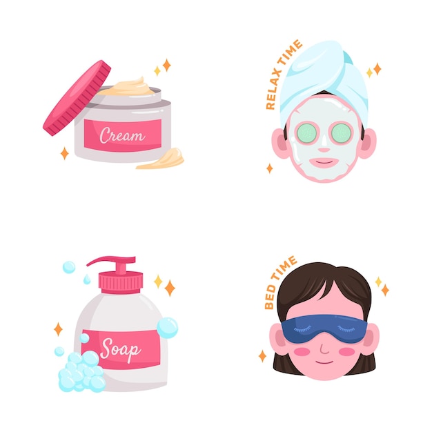 Cream facemask sleep good time sleep liquid soap beauty skincare sticker set illustration