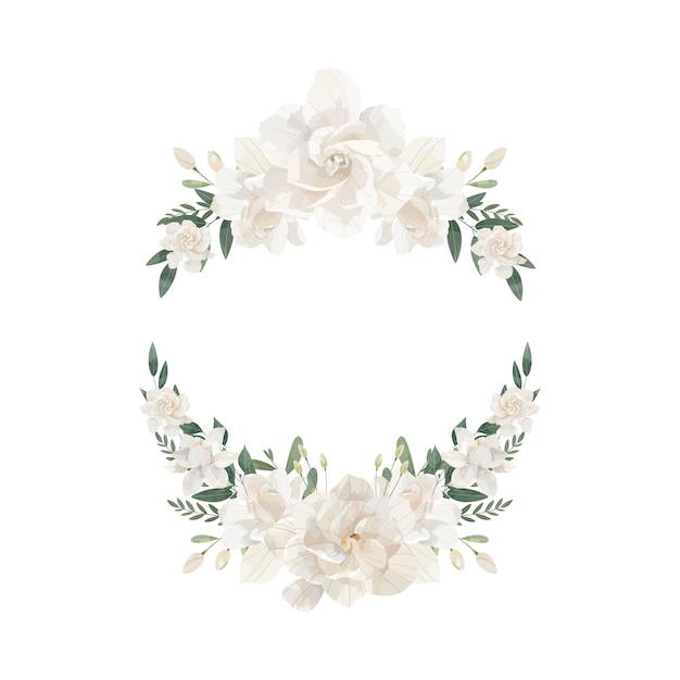 Vector cream gardenia wreath flower frame background