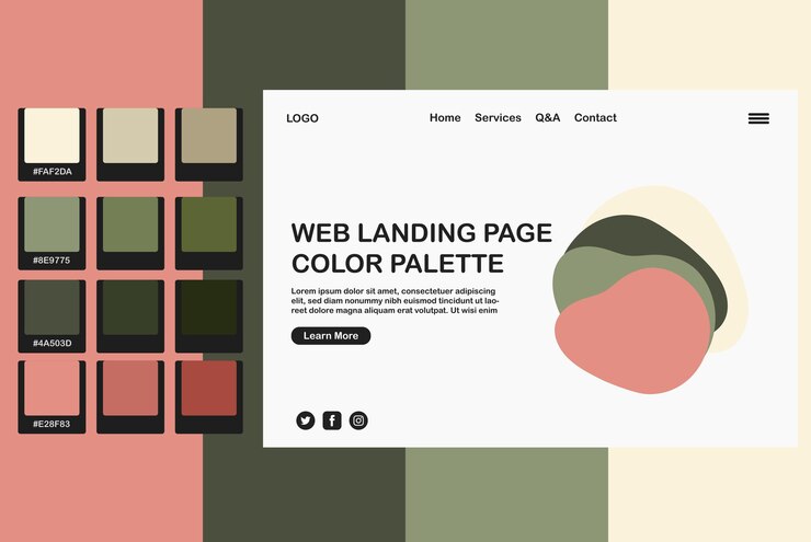 Vector cream green pink web page color palette, pastel colors landing page, pantone colors for website page