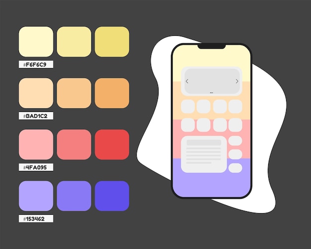 Cream orange red mobile app color palette, color codes for mobile application, warm colors catalog