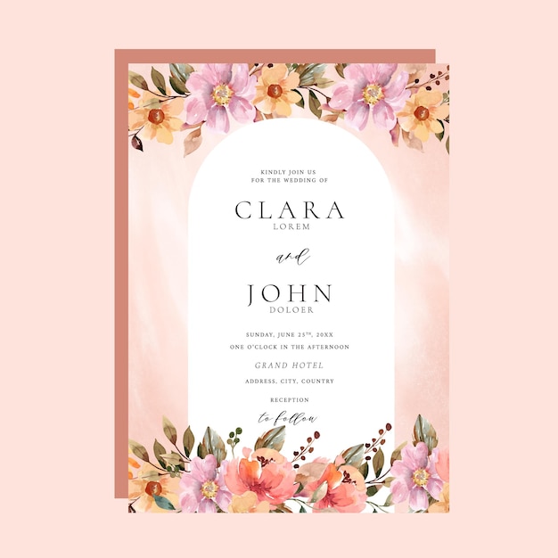 Cream and Peach Watercolor Floral Wedding Invitation