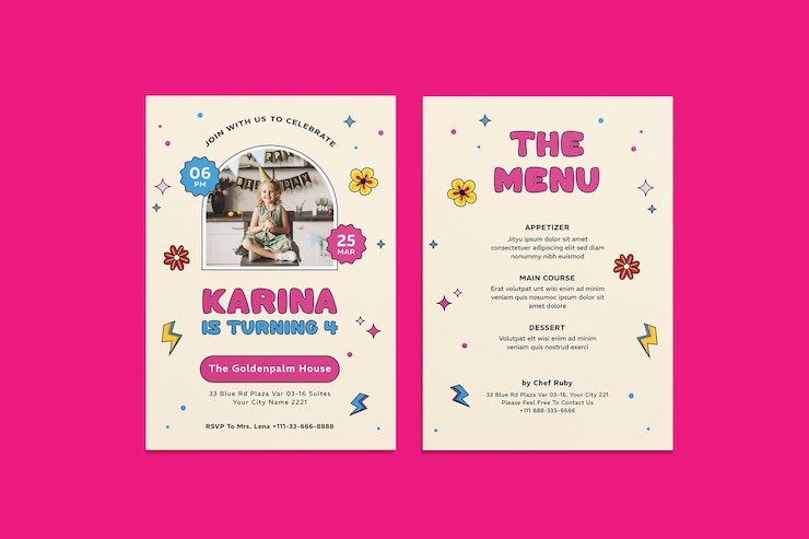 Vector cream retro birthday invitation templateno image