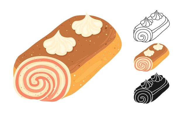 cream roll cake icon vector cartoon illustration celebration holiday sweet dessert glaze cake design