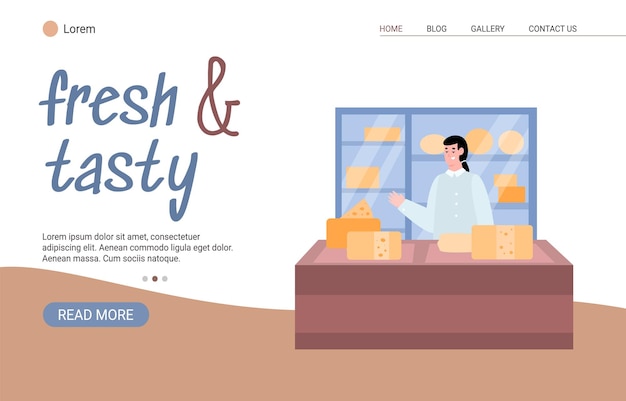 Vector creamery factory or cheese manufacture website cartoon vector illustration