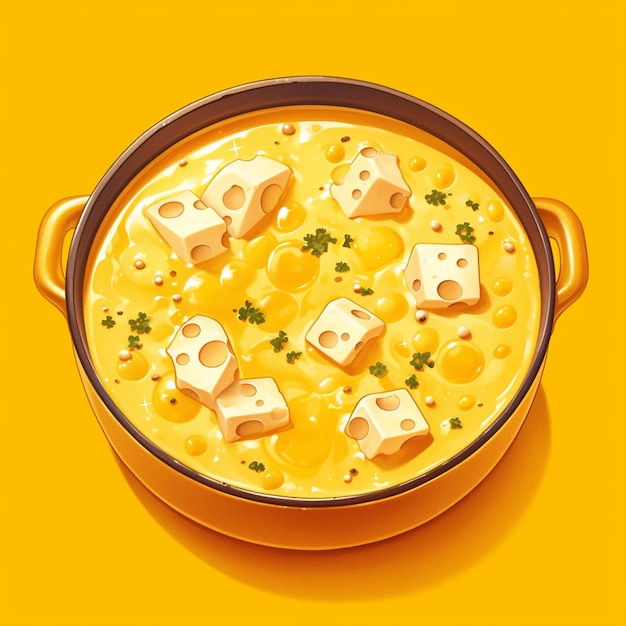 Vector creamy cheese fondue with assorted dippers