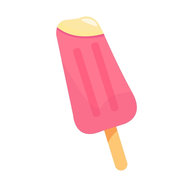 creamy ice cream in fruit strawberry glaze on popsicle stick