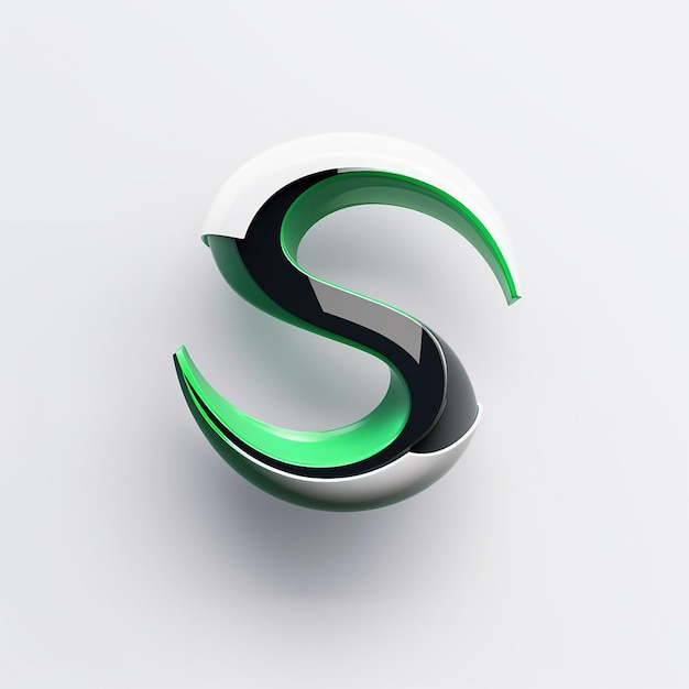 Vector create a 3d futuristic minimalist logo letter s black white green simple logo white background