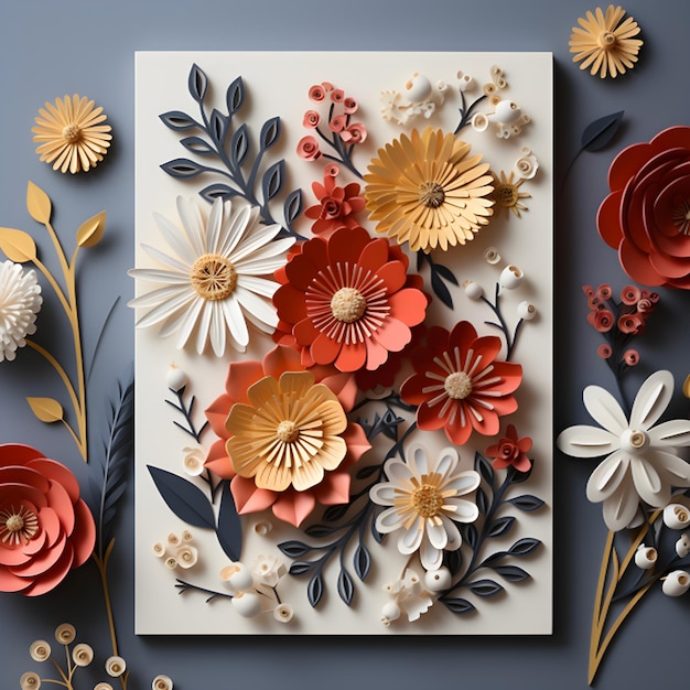 Create a 3D mockup of a greeting card and envelope The card is made by vibrant color handmade paper