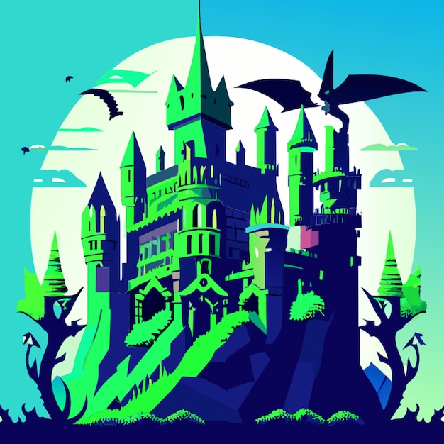 create a castle with a gargoyle on top vector illustration