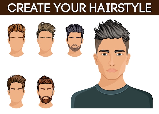 Vector create, change hairstyles. men hair style hipster beard, mustache stylish, modern.