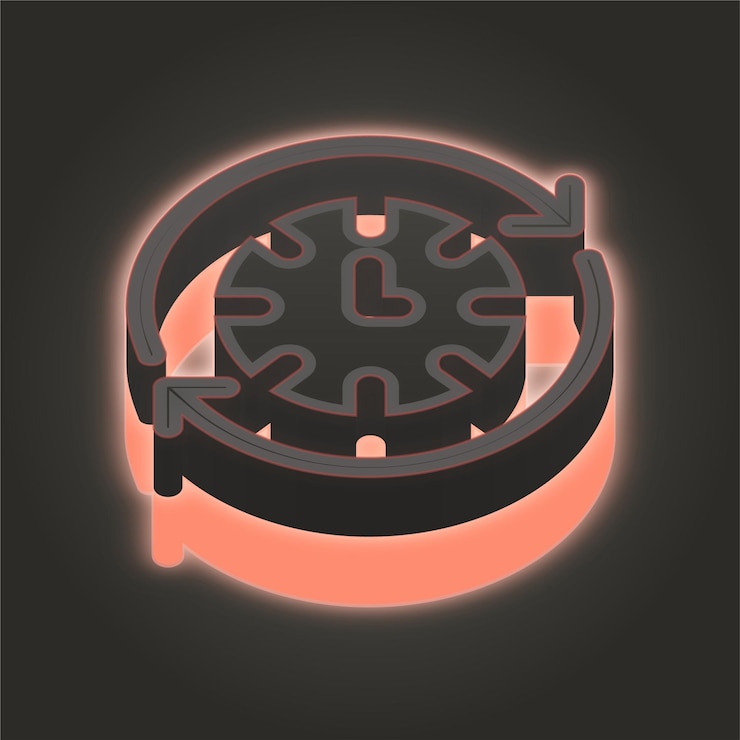 Vector create impact with a 3d coral pink neon clock icon on dark backgrounds