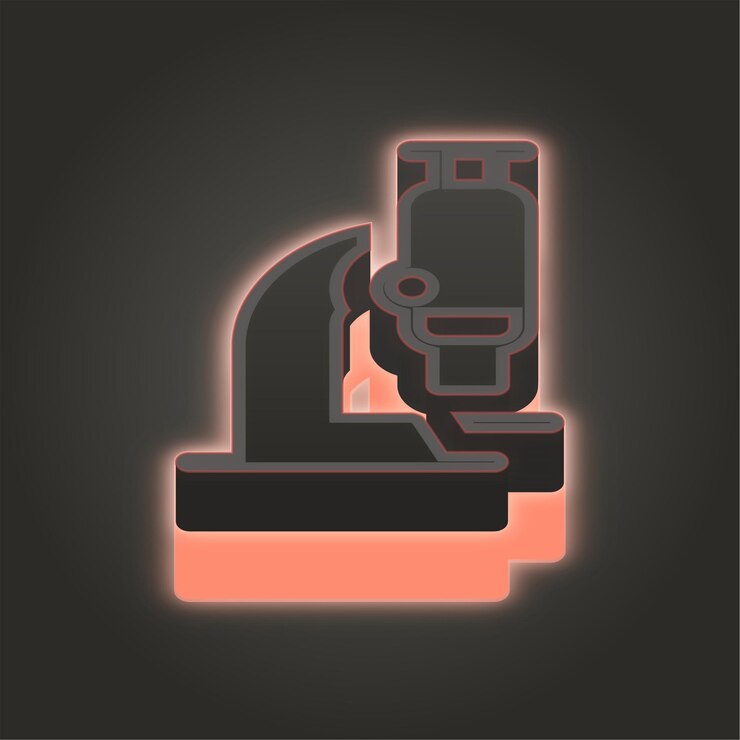 Vector create impact with a 3d coral pink neon microscope icon on dark backgrounds