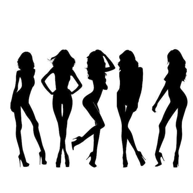 Create isolated Silhouette of longlegged leggy beautify woman lady models on white background