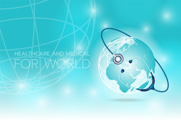 Vector create a medical stethoscope image rounding with the earth on a cyan background