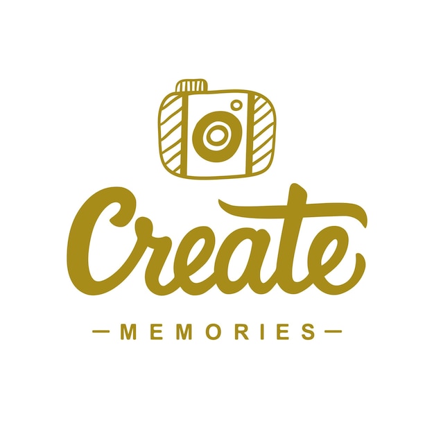 Create memories inspirational poster Cute hand lettering Photo camera doodle Trendy typography de