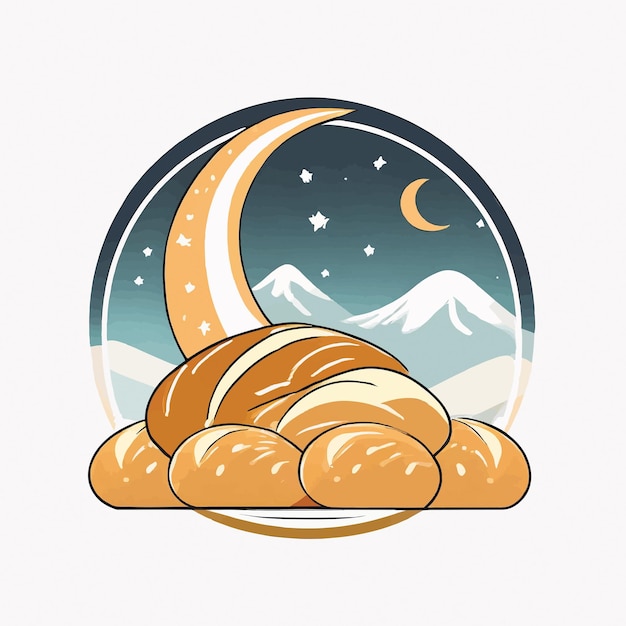 クレッセンツ・ムーン・ベーカリー (Crescent Moon Bakery) のロゴは赤月とパンを象徴している