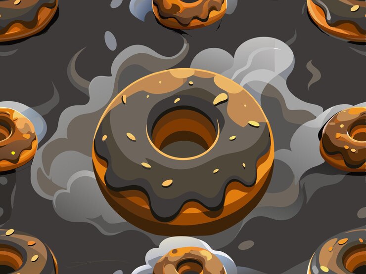 Vector create a visually striking image of a donut with a smoking effect in the background