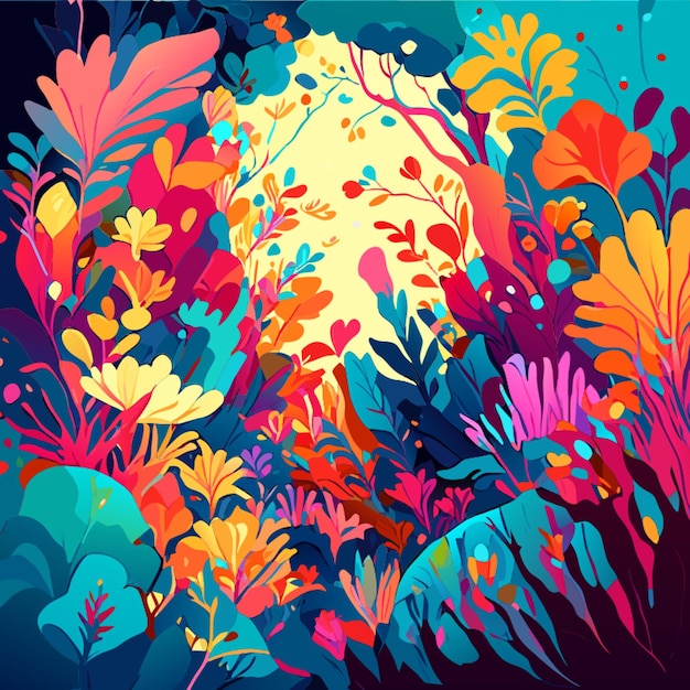 create a watercolor dreamscape with vibrant surreal flora vector illustration