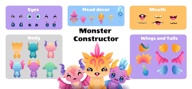 Vector create your monster and collect cute aliens and funny creatures cartoon character