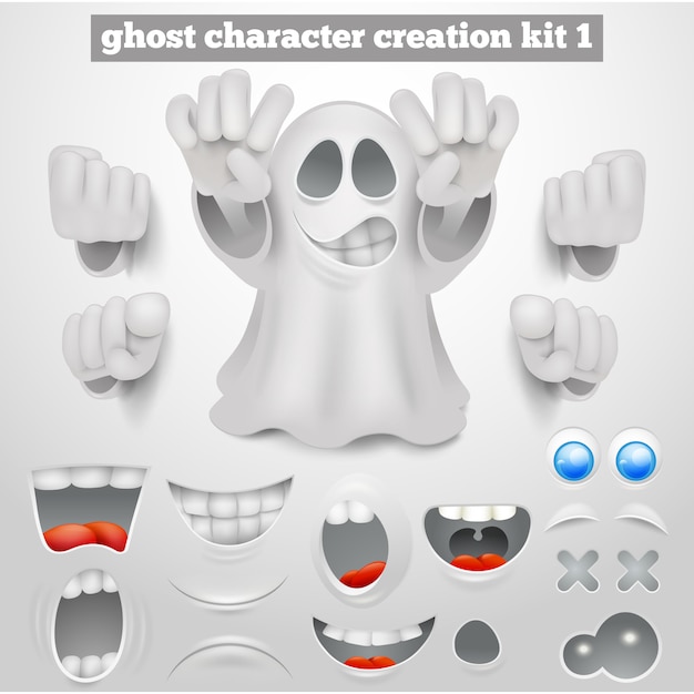 Creatie set van halloween emoticon ghost stripfiguur.