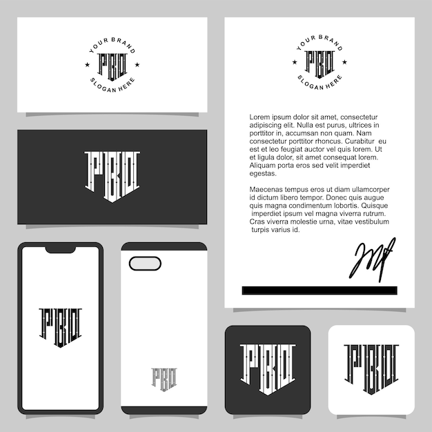 Creatief brief pbd monogram logo-ontwerp met sjabloon voor briefpapier