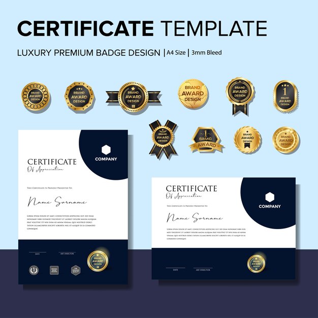 Creatief certificaatsjabloon met badge-sjabloon