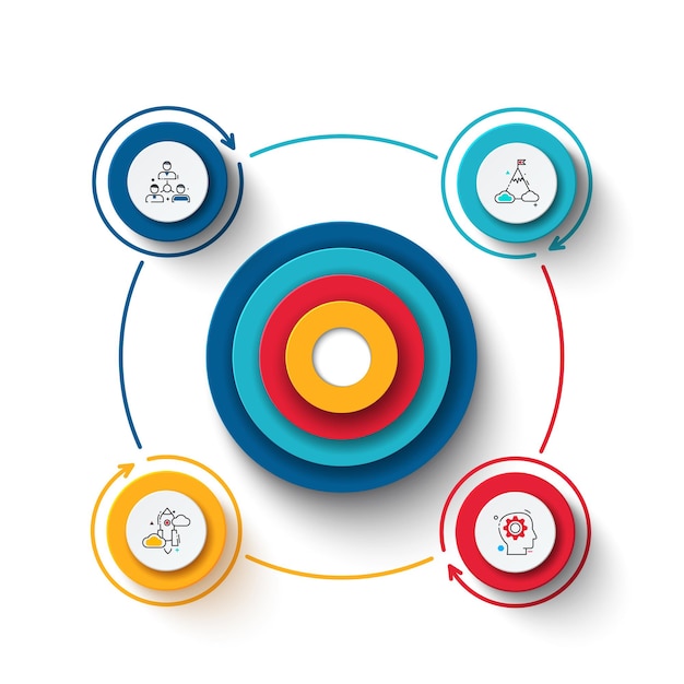 Creatief concept voor infographic. Cirkels met 4 stappen, opties, onderdelen of processen. Vector zakelijke sjabloon voor presentatie.