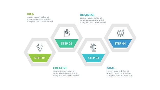 Creatief concept voor infographic met 4 stappen opties onderdelen of processen Bedrijfsgegevens visualisatie