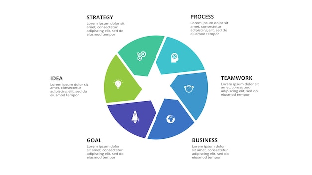 Creatief concept voor infographic met 6 stappen opties onderdelen of processen Bedrijfsgegevens visualisatie