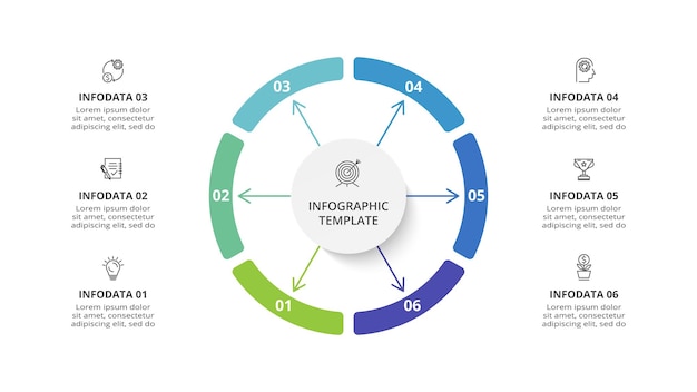 Creatief concept voor infographic met 6 stappen opties onderdelen of processen Bedrijfsgegevens visualisatie