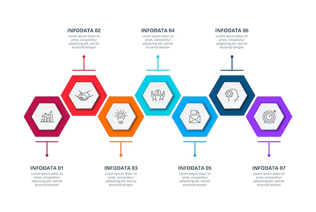Creatief concept voor infographic met 7 opties. Zakelijke sjabloon voor presentatie van de tijdlijn.
