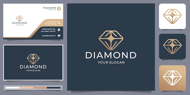 Creatief diamantlogo met ontwerpsjabloon voor lijntekeningen en visitekaartjeillustratie