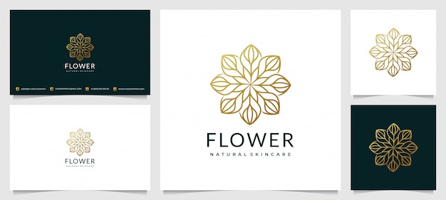 Creatief elegant blad en bloemroos logo-ontwerp voor schoonheid met eenvoudig visitekaartje