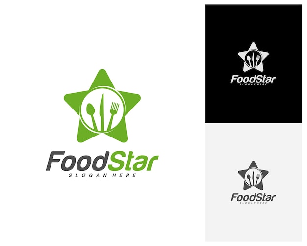 Creatief eten ster logo ontwerp vector restaurant food court café logo sjabloon pictogram symbool illustratie